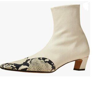 White Snakeskin Square Toe Block Low Heel Ankle Boots Side Zip Boot Dressy Shoe